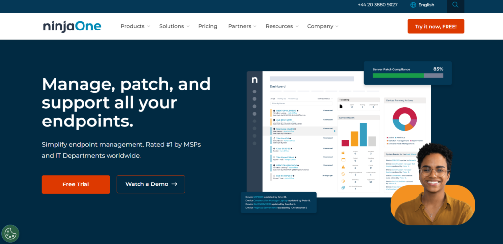 Homepage di NinjaOne - piattaforma di gestione IT