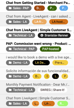 Tag compressi nell'app LiveAgent