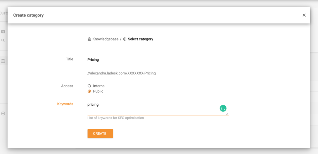 Creazione di una categoria della knowledge base in LiveAgent