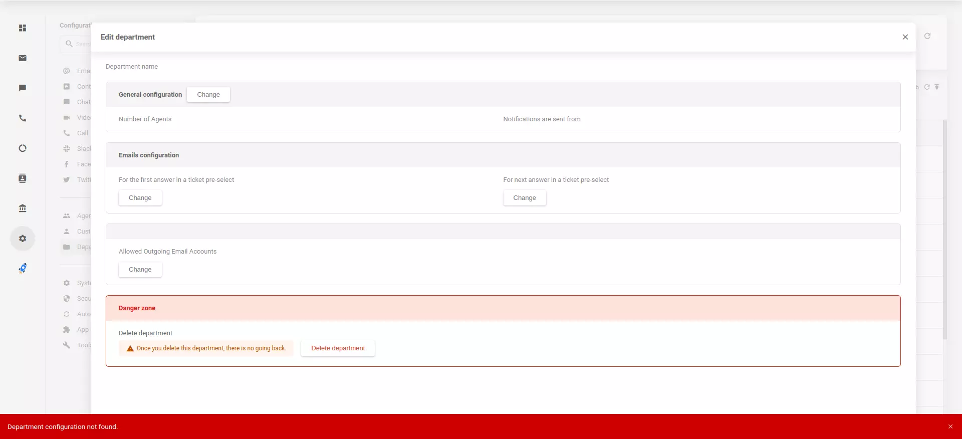 Configurazioni dei reparti migrati non trovate nell'app LiveAgent