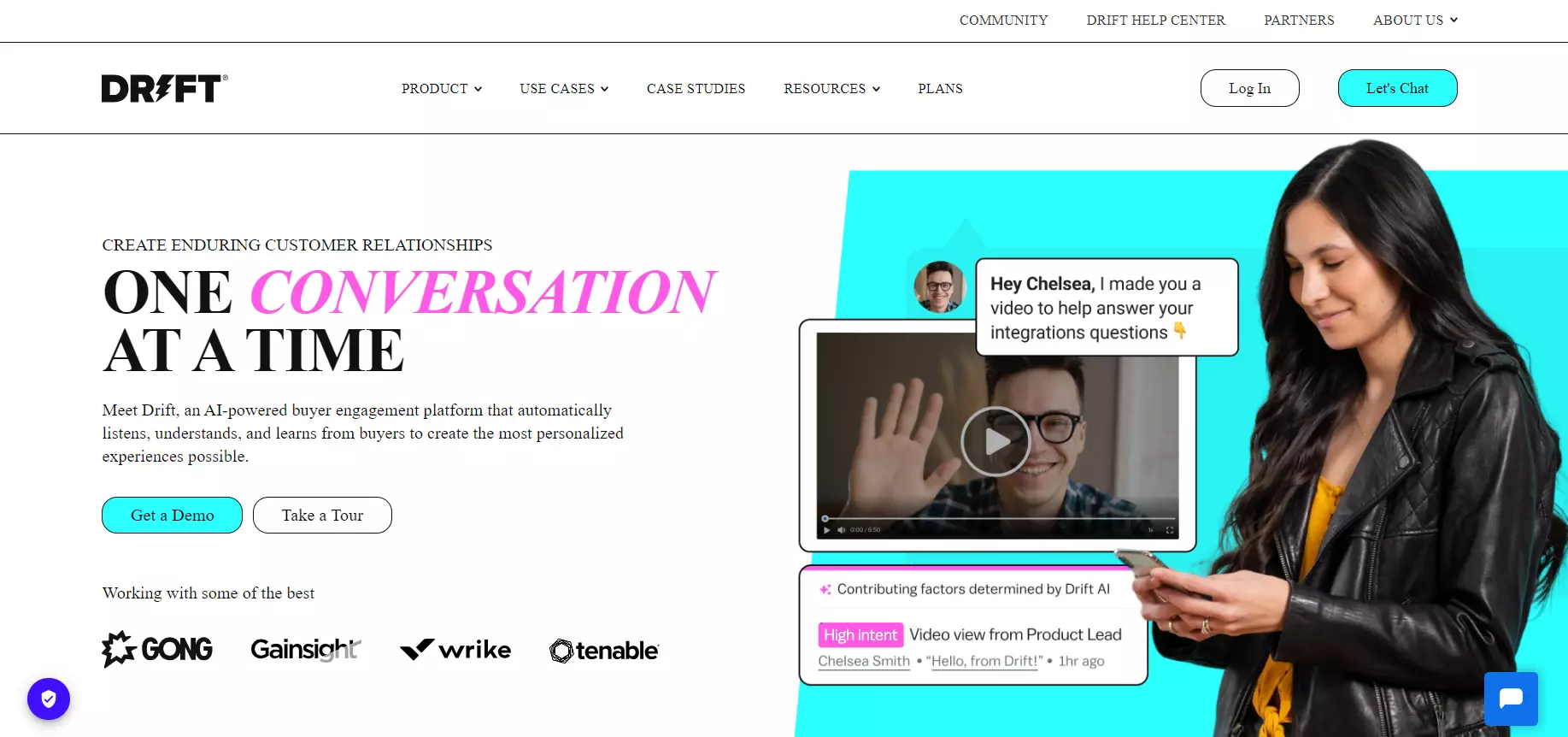 Homepage di Drift - software di live chat per ecommerce per il marketing conversazionale