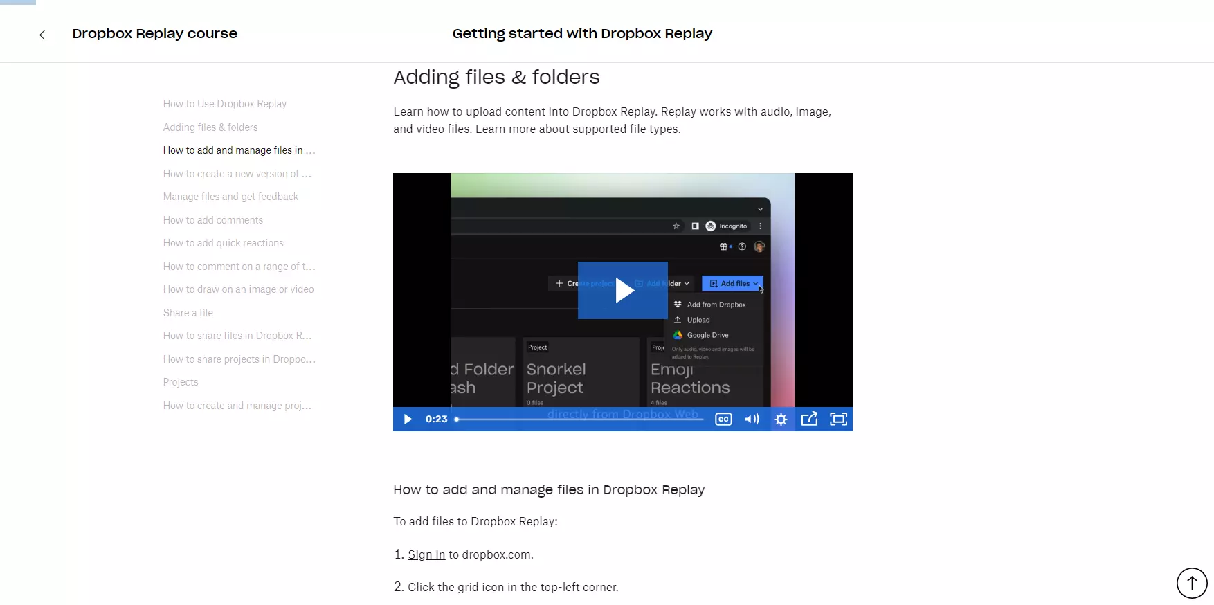 Tutorial video di Dropbox