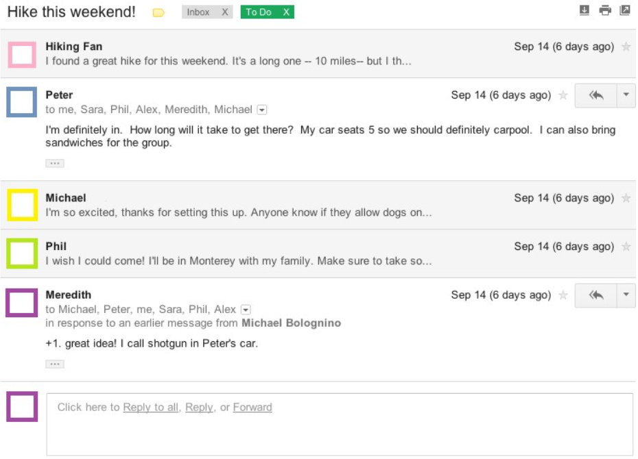 Un esempio di thread email organizzato