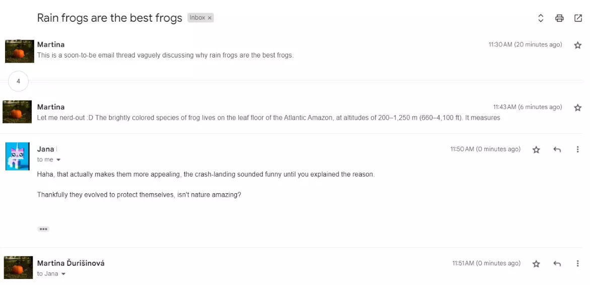 Un thread email costituito da più messaggi che discutono dello stesso argomento.