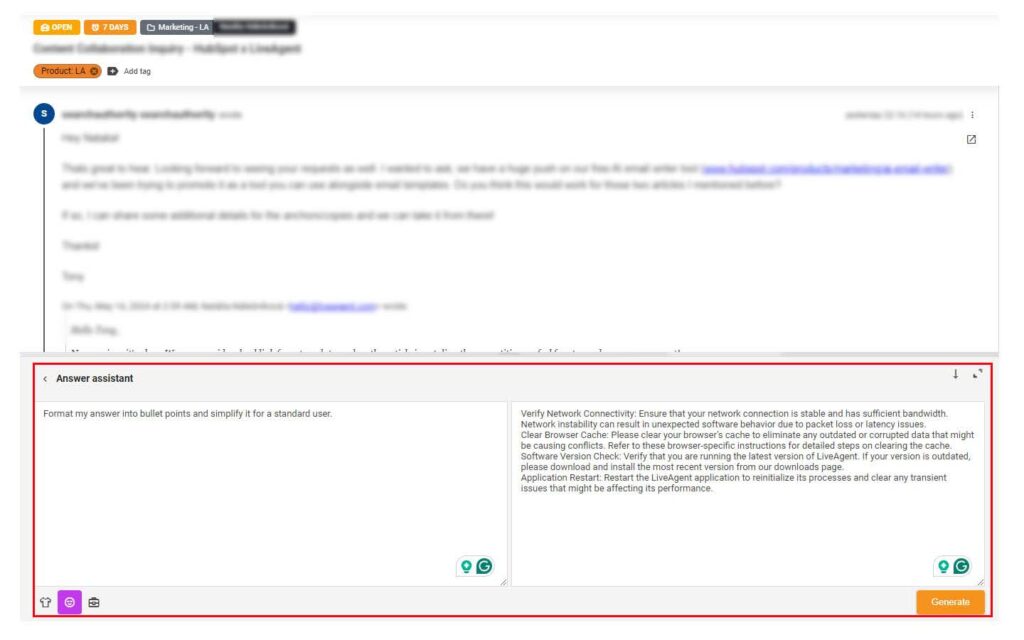 Immagine che mostra l'opzione dell'assistente di risposta personalizzato con un prompt e un messaggio per dimostrare questo assistente