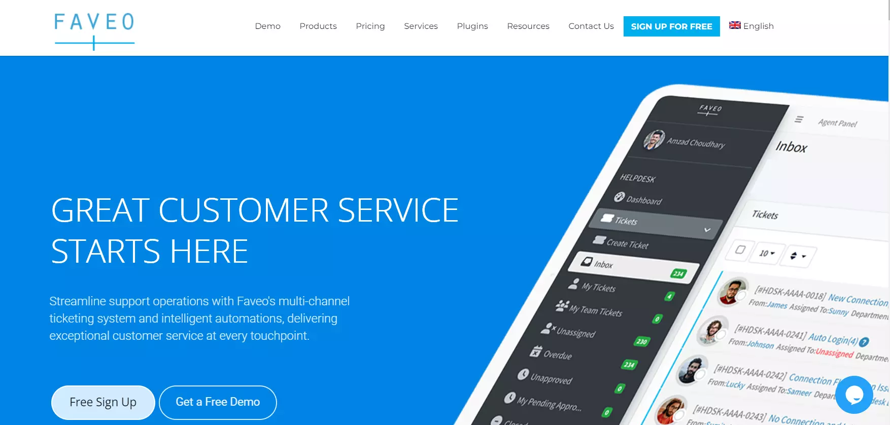 Homepage di Faveo Helpdesk - software di ticketing open source incentrato sul cliente