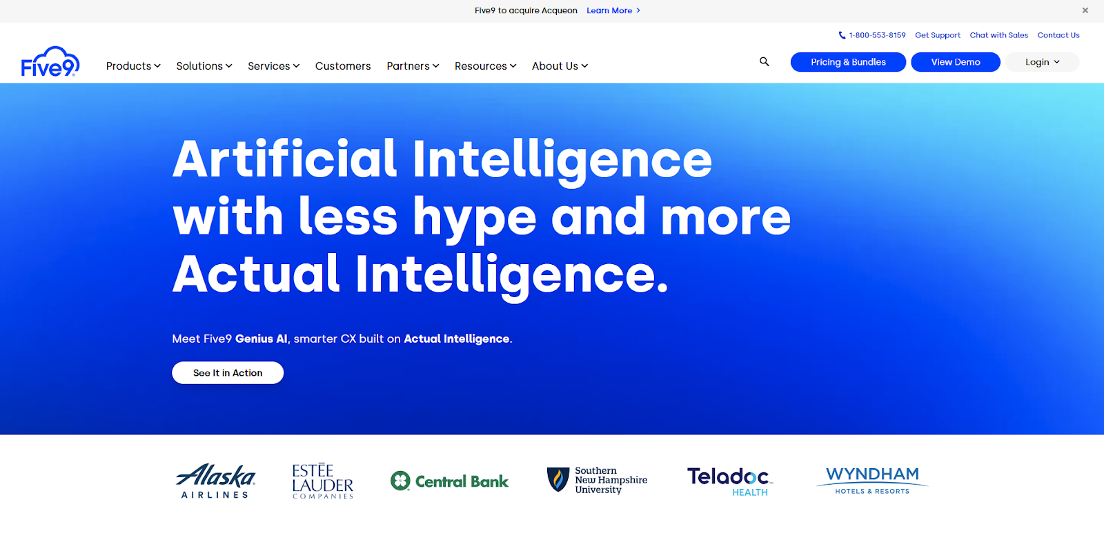 Homepage del software di call center Five9