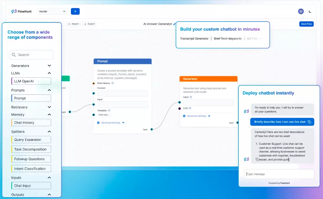 Screenshot della homepage di FlowHunt