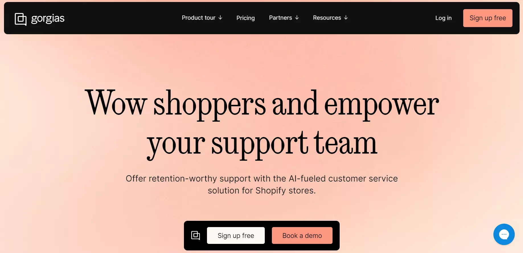 Screenshot della homepage di Gorgias - soluzione di servizio clienti alimentata da AI.