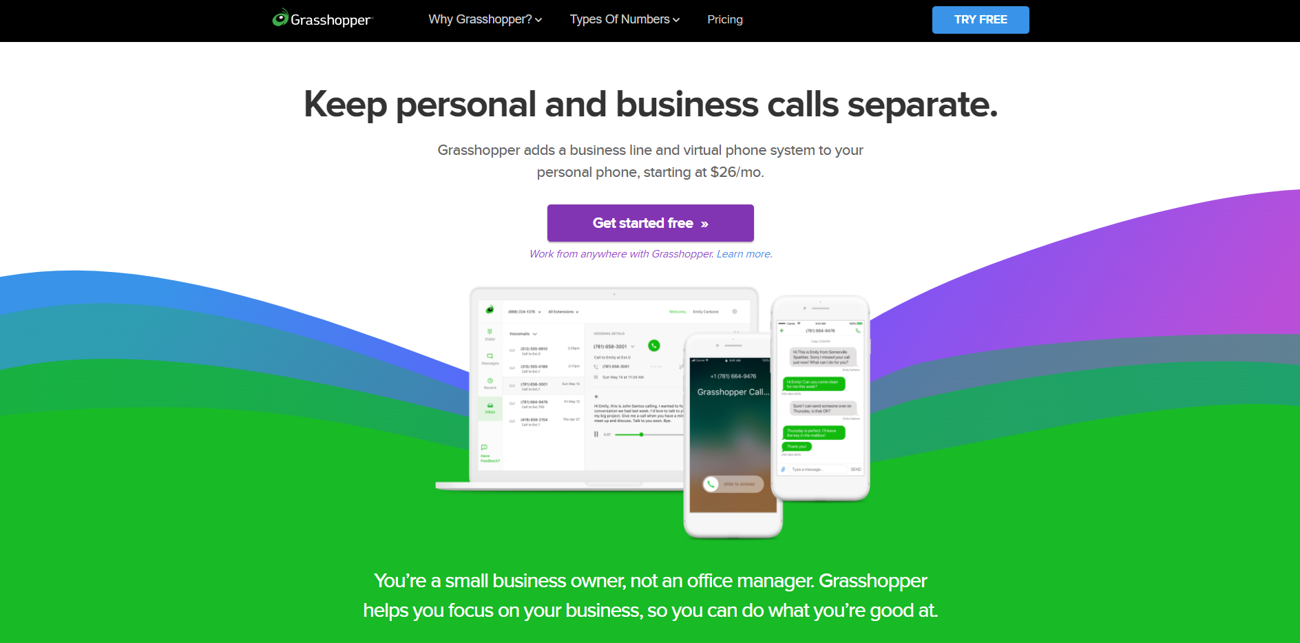 Sito web del provider VoIP Grasshopper