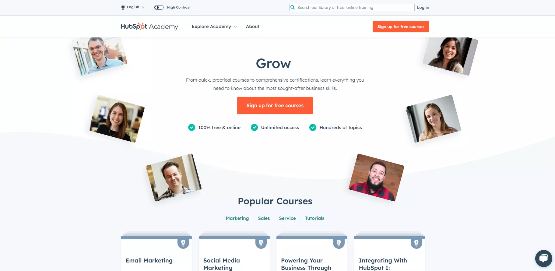 Pagina iniziale di HubSpot Academy