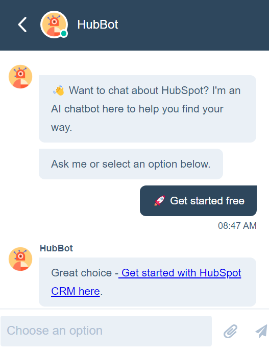 L'immagine mostra come una conversazione di live chat attraverso HubSpot