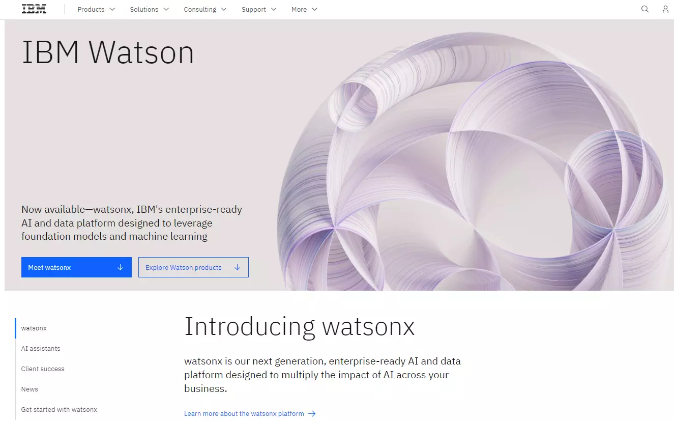 IBM Watson - pagina della piattaforma AI e dati
