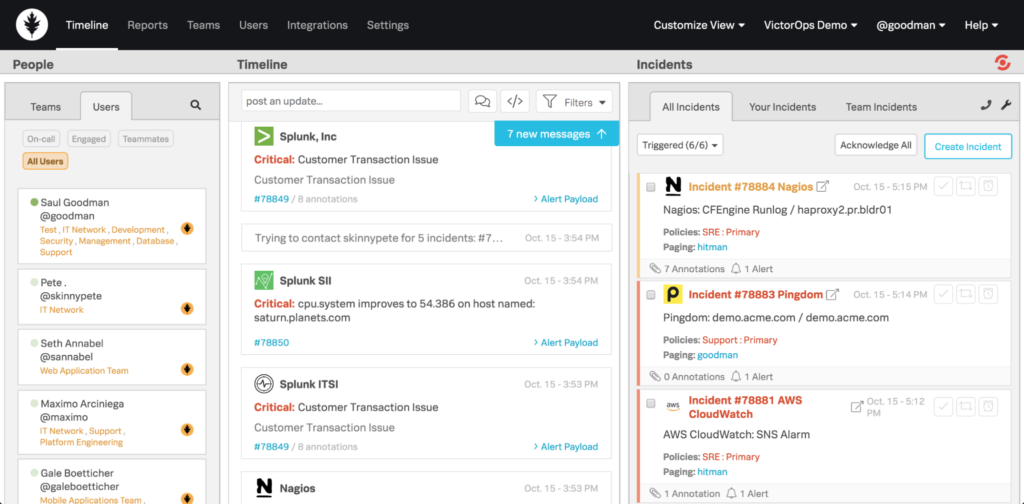 Timeline degli incidenti di Splunk On-Call