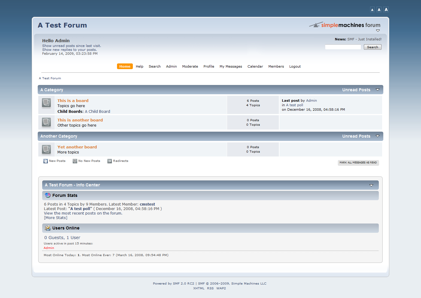 Home page di Simple Machines Forum