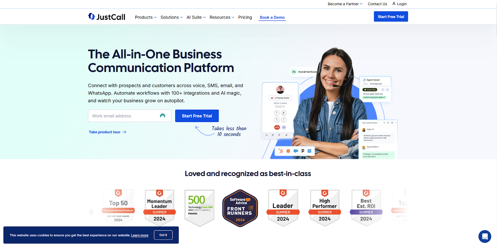 Homepage del software di call center JustCall