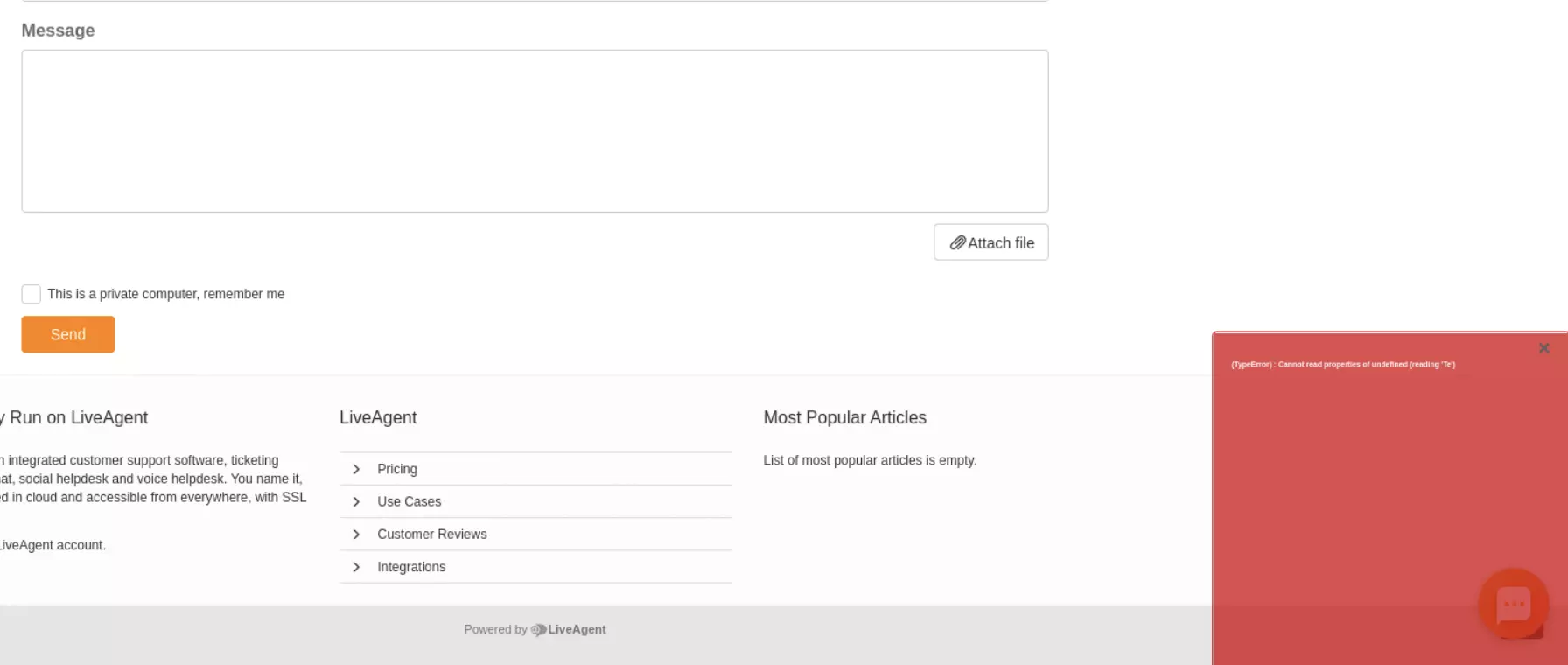 Immagine che mostra il problema nell'invio dei ticket dalla knowledge base nelle versioni precedenti di LiveAgent