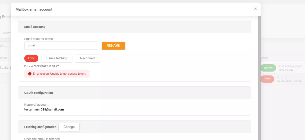 LiveAgent - Removed error message after adding Gmail incoming mail account