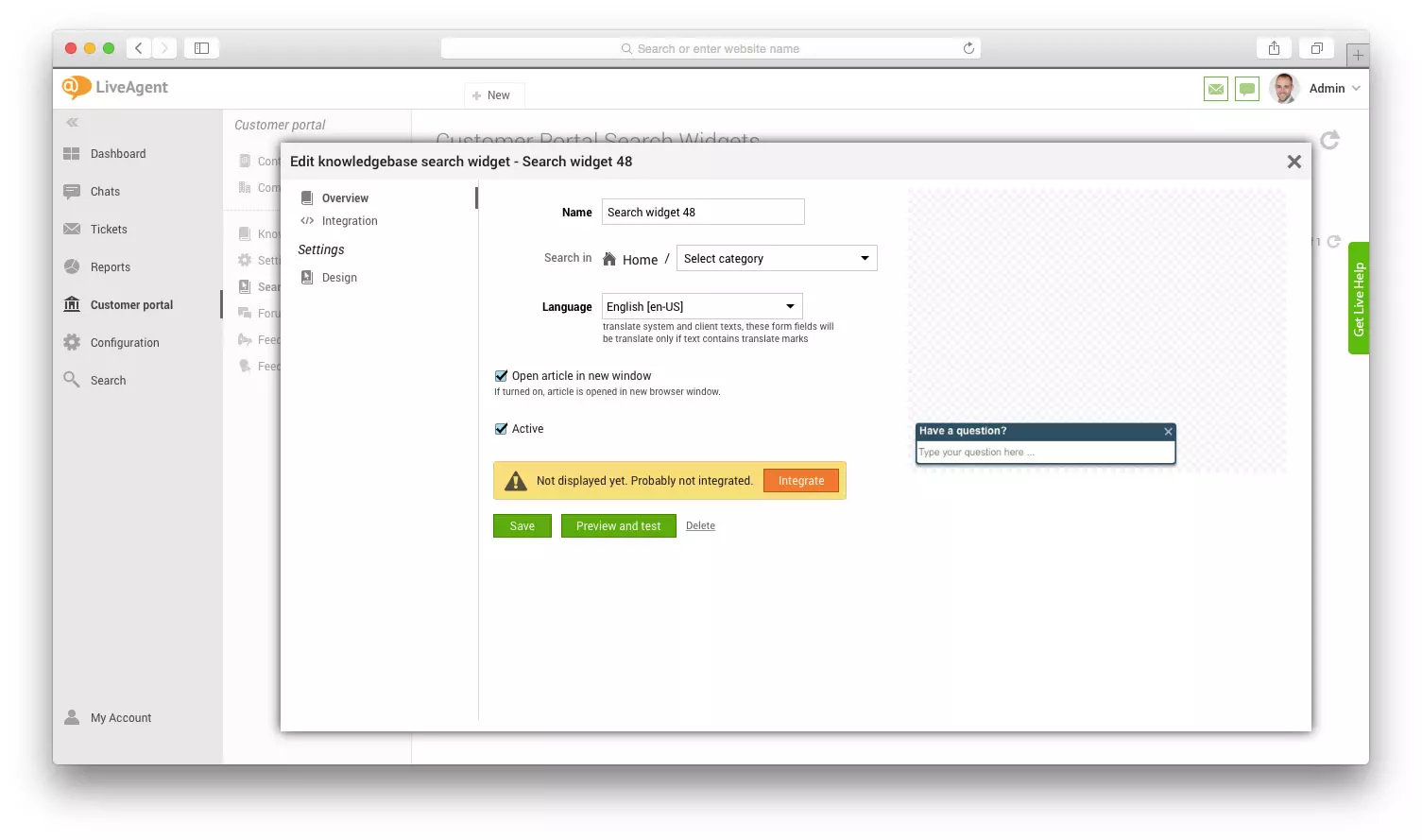 Modifica del widget di ricerca della base di conoscenza in LiveAgent