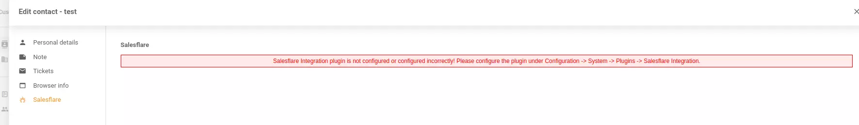 Messaggi non corretti nella configurazione delle integrazioni