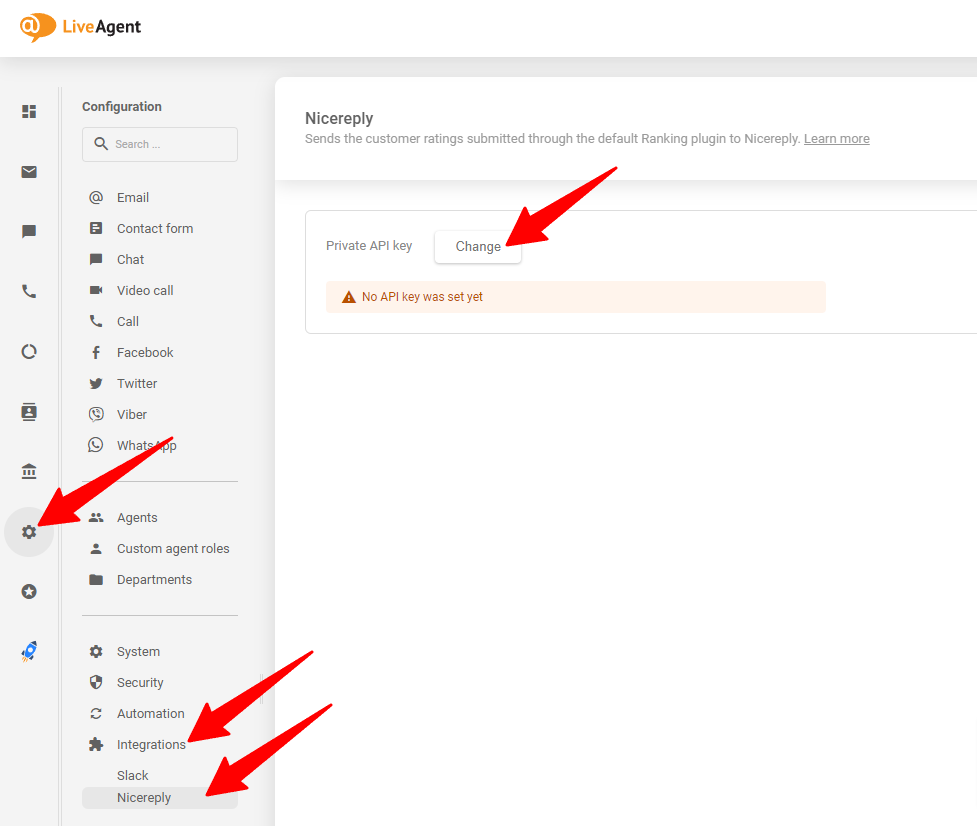 L'immagine mostra dove posizionare la chiave API generata nel tuo account LiveAgent