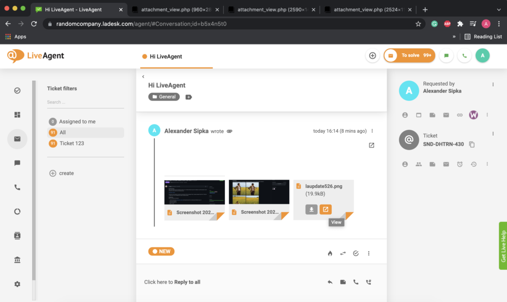 Allegati nel browser web aperti in più schede