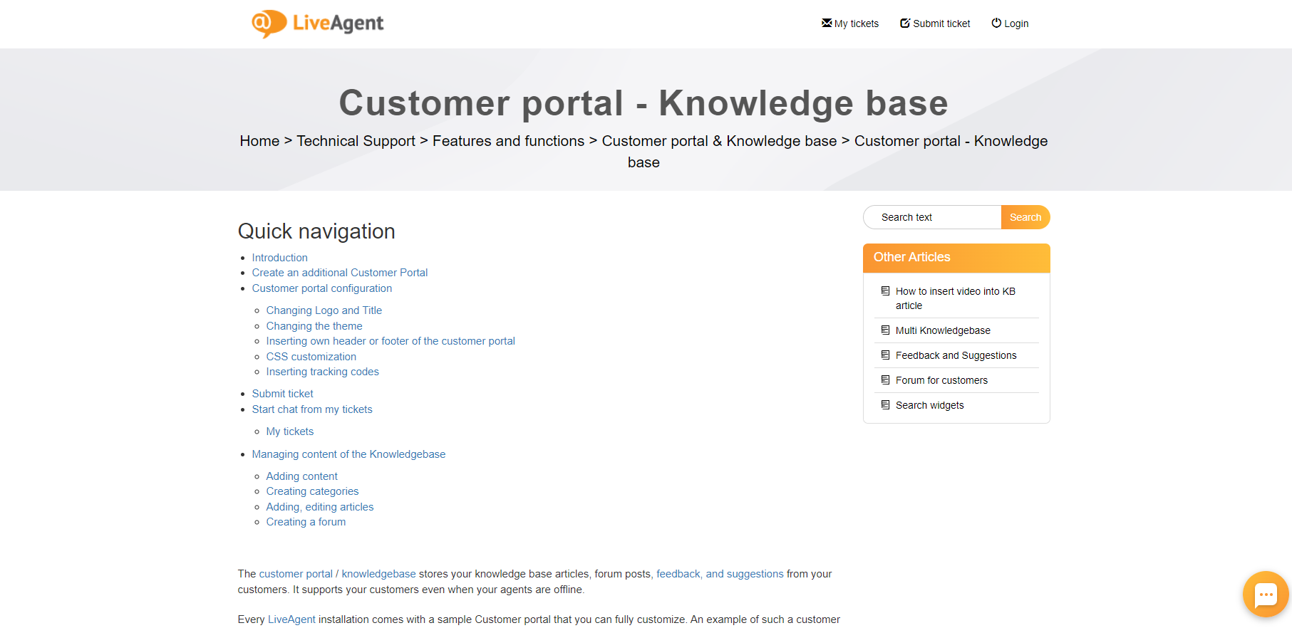 Guida al portale clienti/knowledge base di LiveAgent