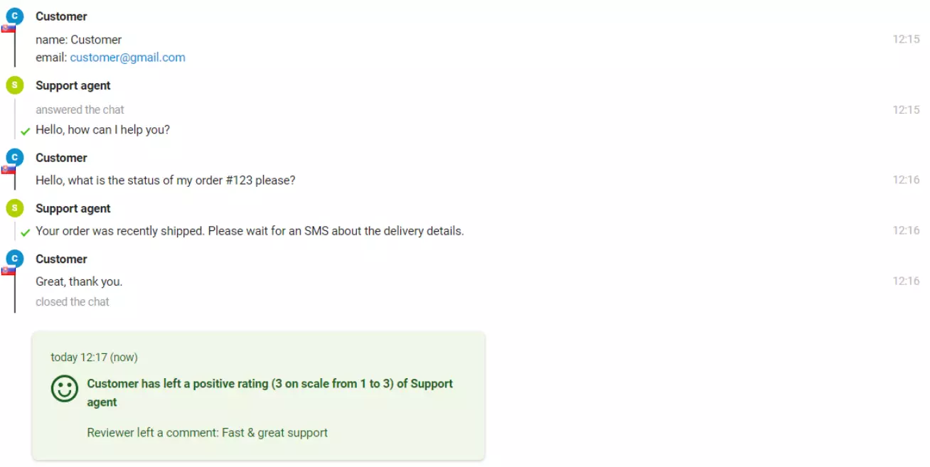 Un'immagine di una chat con un cliente che ha lasciato una valutazione positiva.