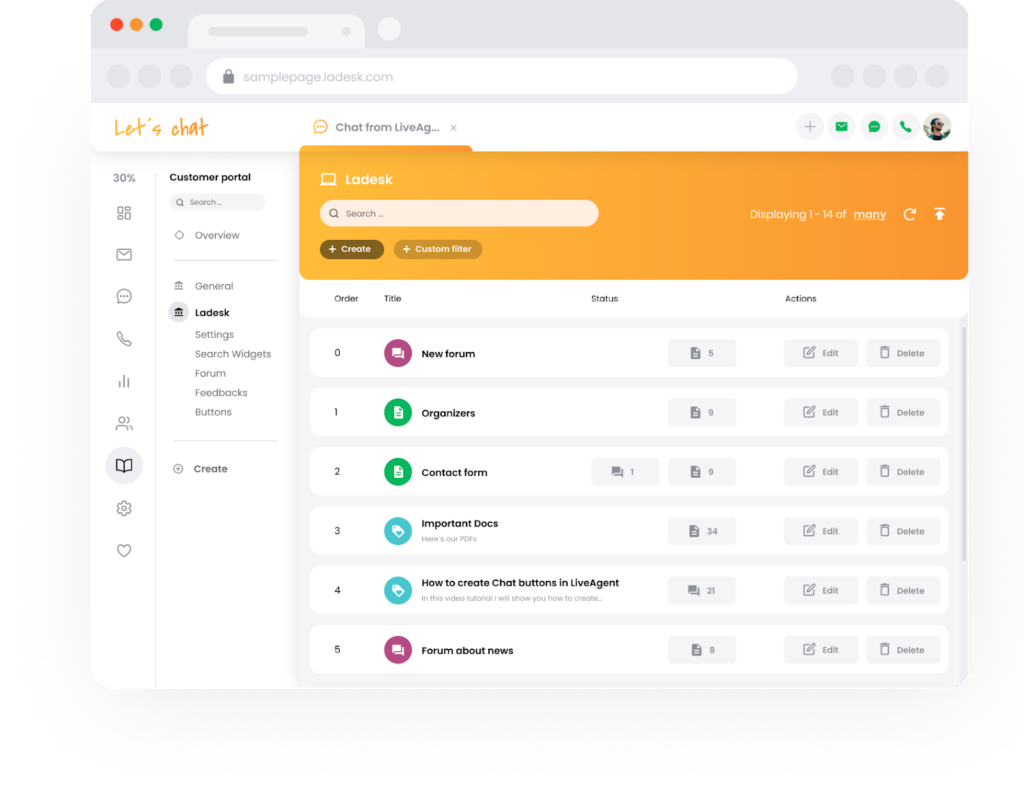 Portale di supporto della base di conoscenza di LiveAgent