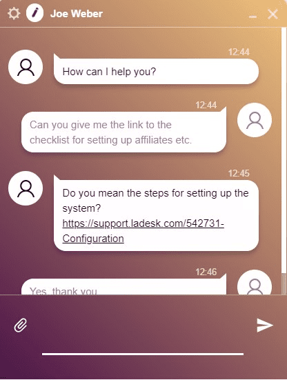 Chat in corso di LiveAgent con cliente
