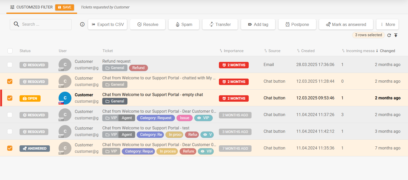 Pannello azioni di massa riprogettato nell'elenco dei ticket e integrate le azioni ticket più utilizzate frequentemente