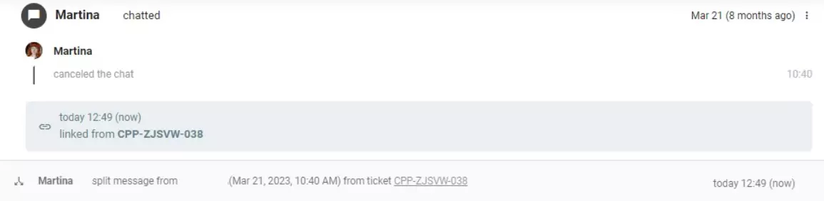 Divisione della comunicazione del cliente in due ticket separati in LiveAgent