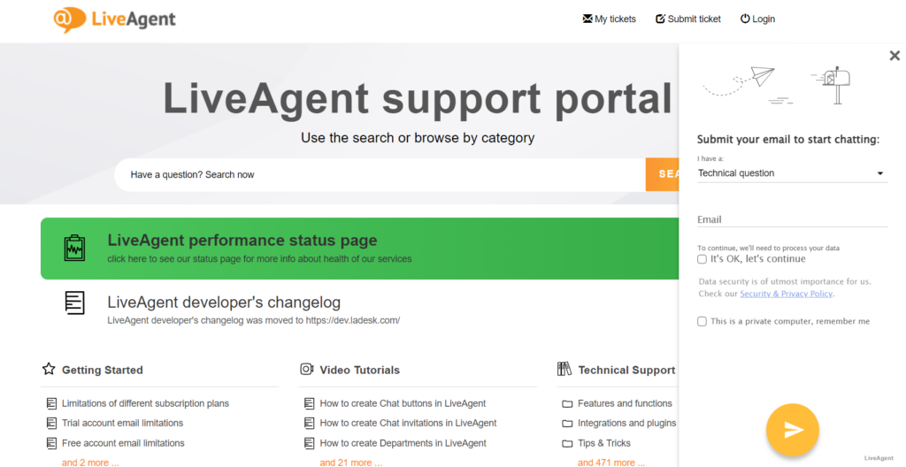 Portale di supporto della knowledge base di LiveAgent
