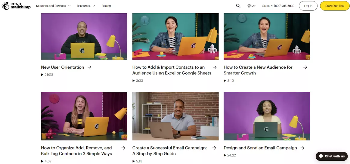 Contenuto interattivo della knowledge base di Mailchimp