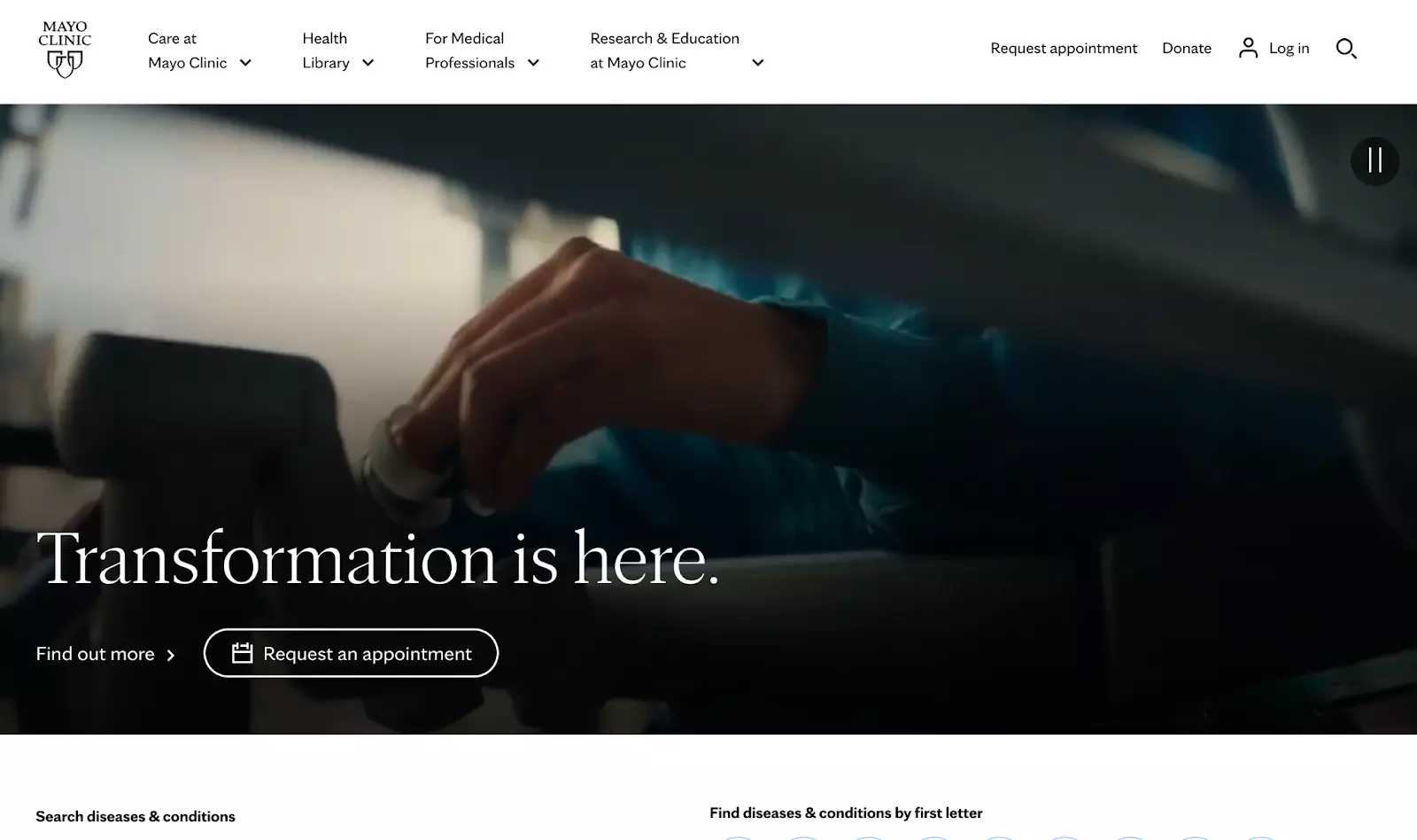 Homepage della Mayo Clinic