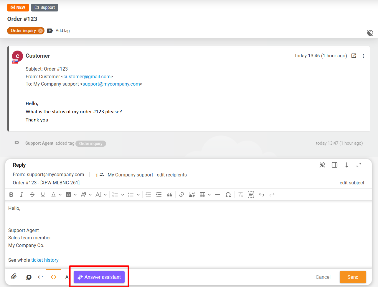 Nuova interfaccia dell'AI Answer Assistant
