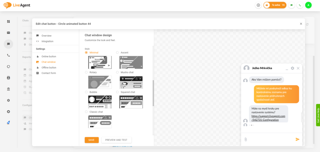 Nuovo design della finestra live chat di LiveAgent