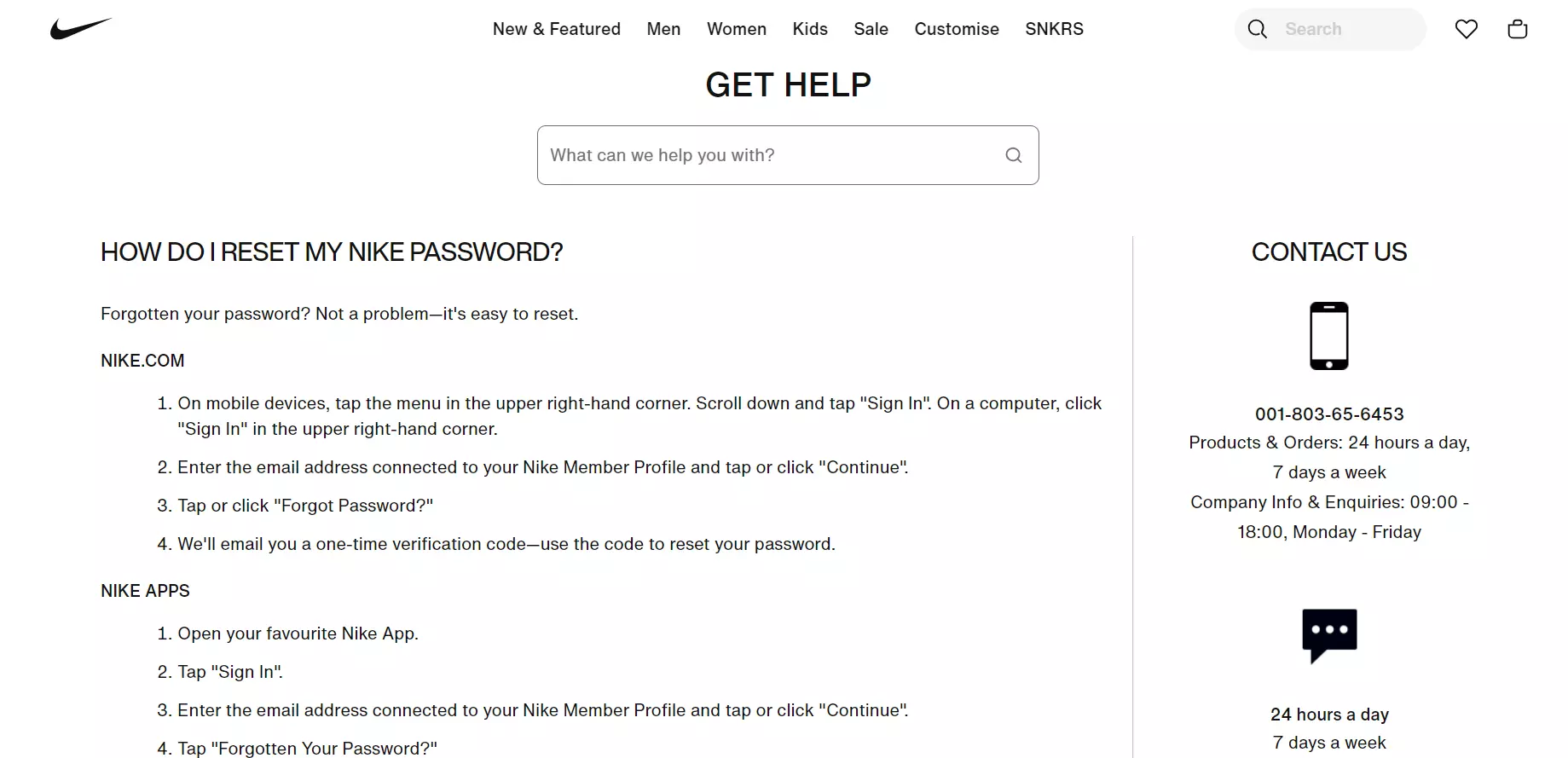 Informazioni di contatto convenienti di Nike