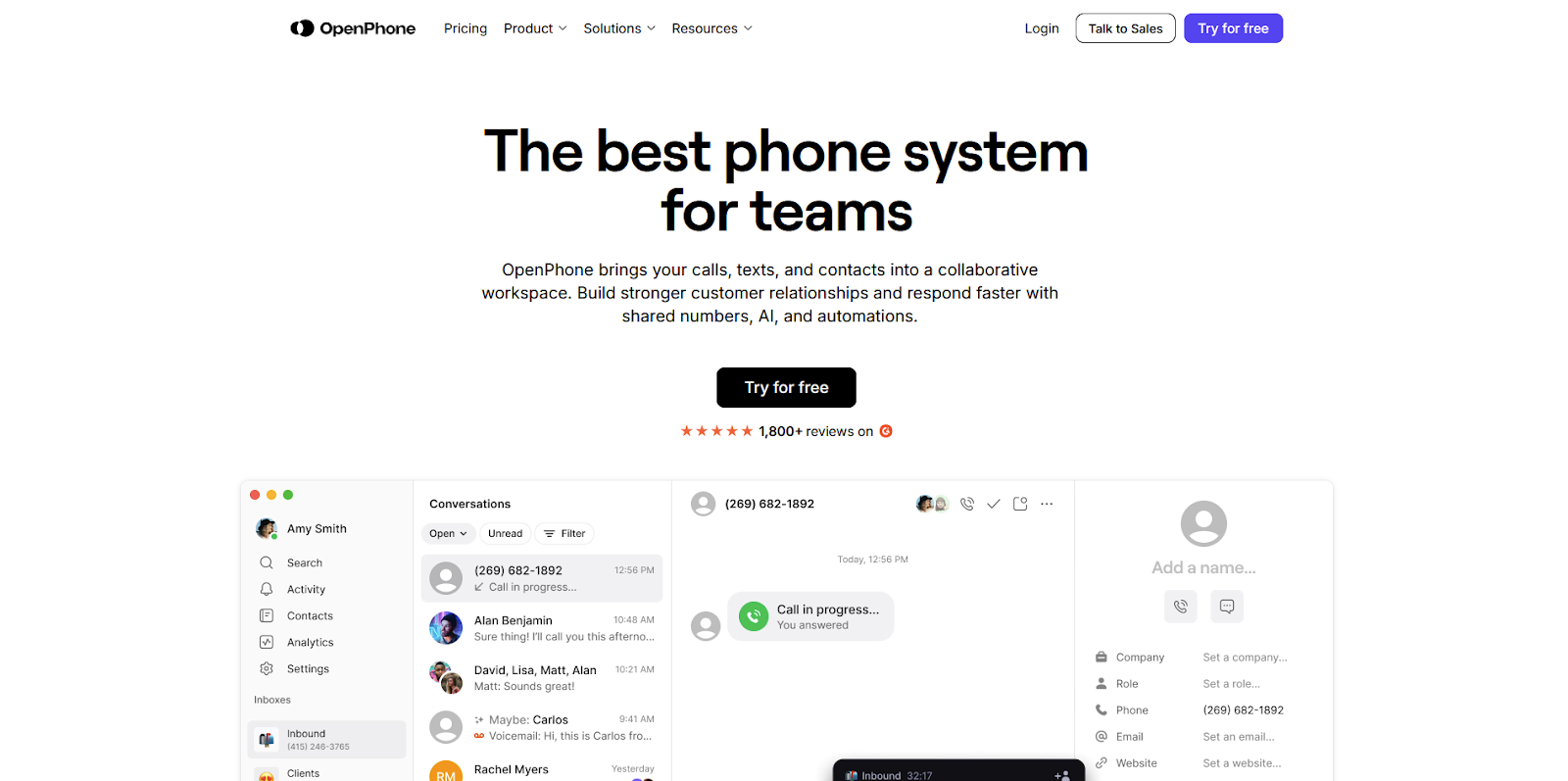 Homepage del software di call center OpenPhone