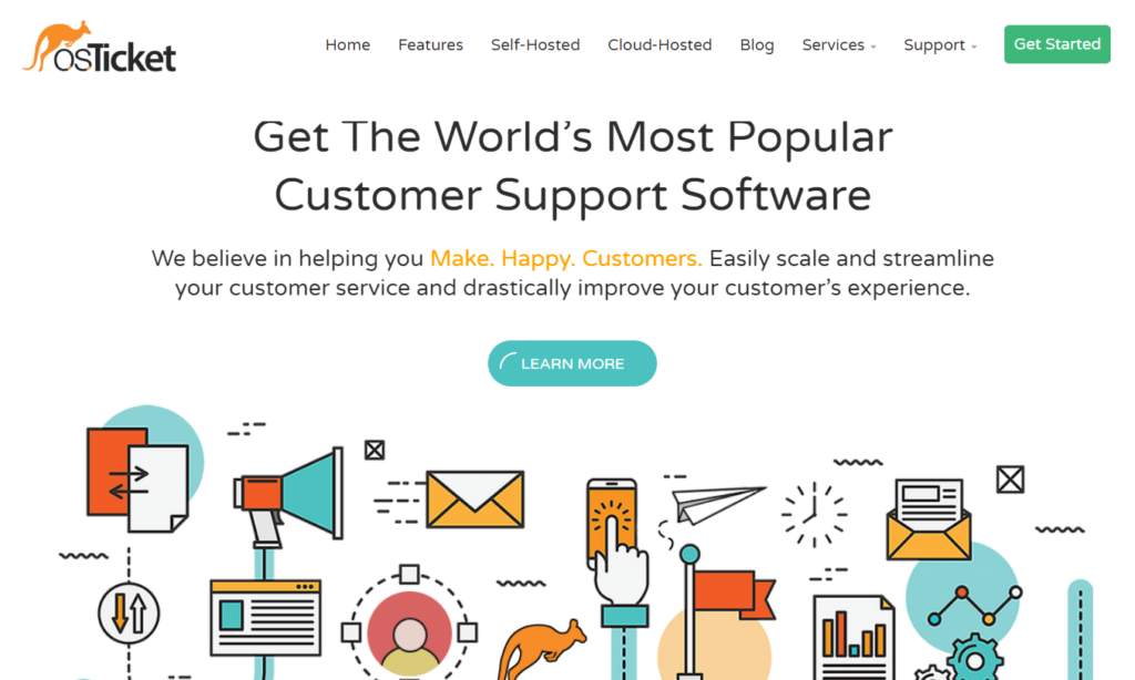 Homepage di OSTicket - software helpdesk open source con focus sull'esperienza del cliente