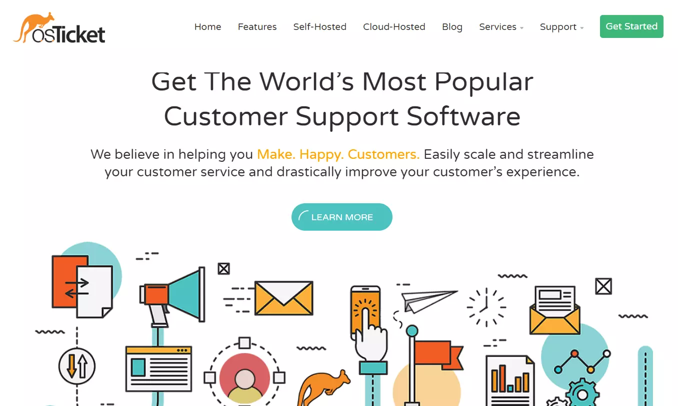 Homepage di OSTicket - software help desk open source con focus sull'esperienza del cliente