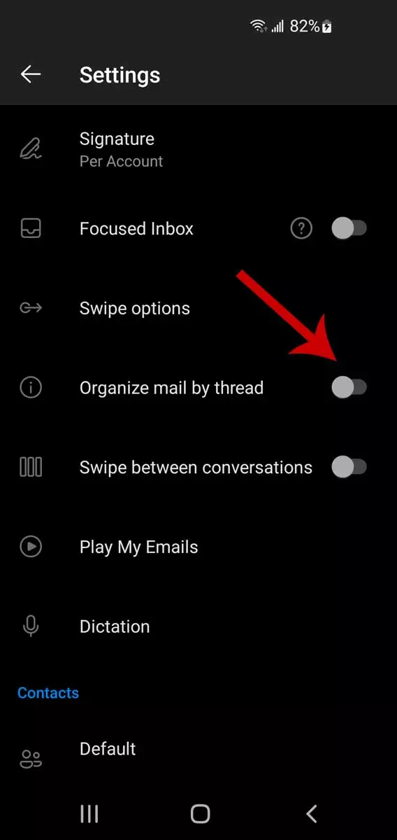 Threading email di Outlook su dispositivi mobili, passo 3