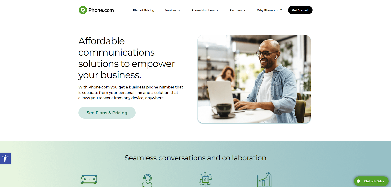 Homepage del software di call center Phone.com