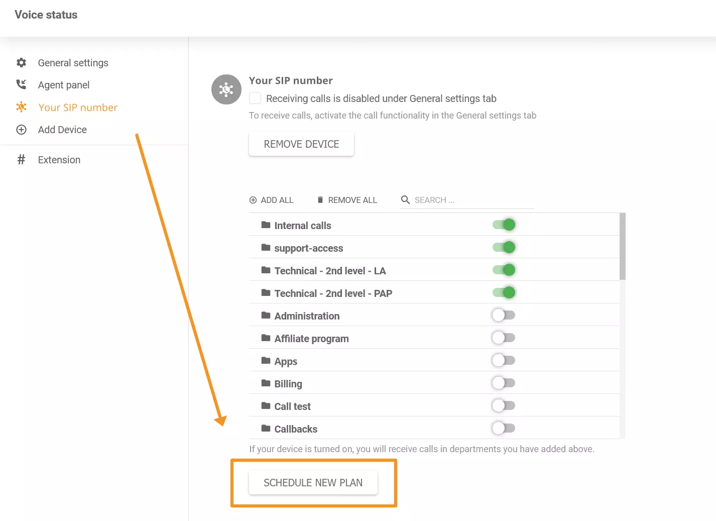 Immagine che mostra dove trovare la nuova funzionalità di pianificazione telefonica in LiveAgent
