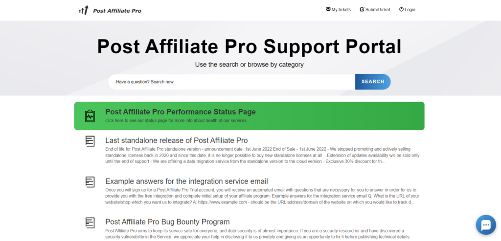 Portale di supporto di Post Affiliate Pro