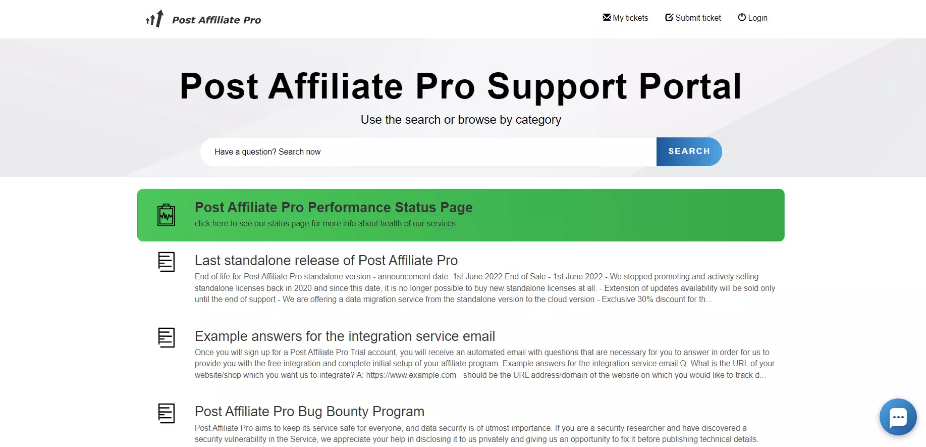 Portale di supporto di Post Affiliate Pro