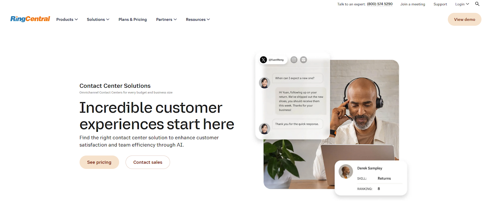 Homepage software RingCentral Contact Center