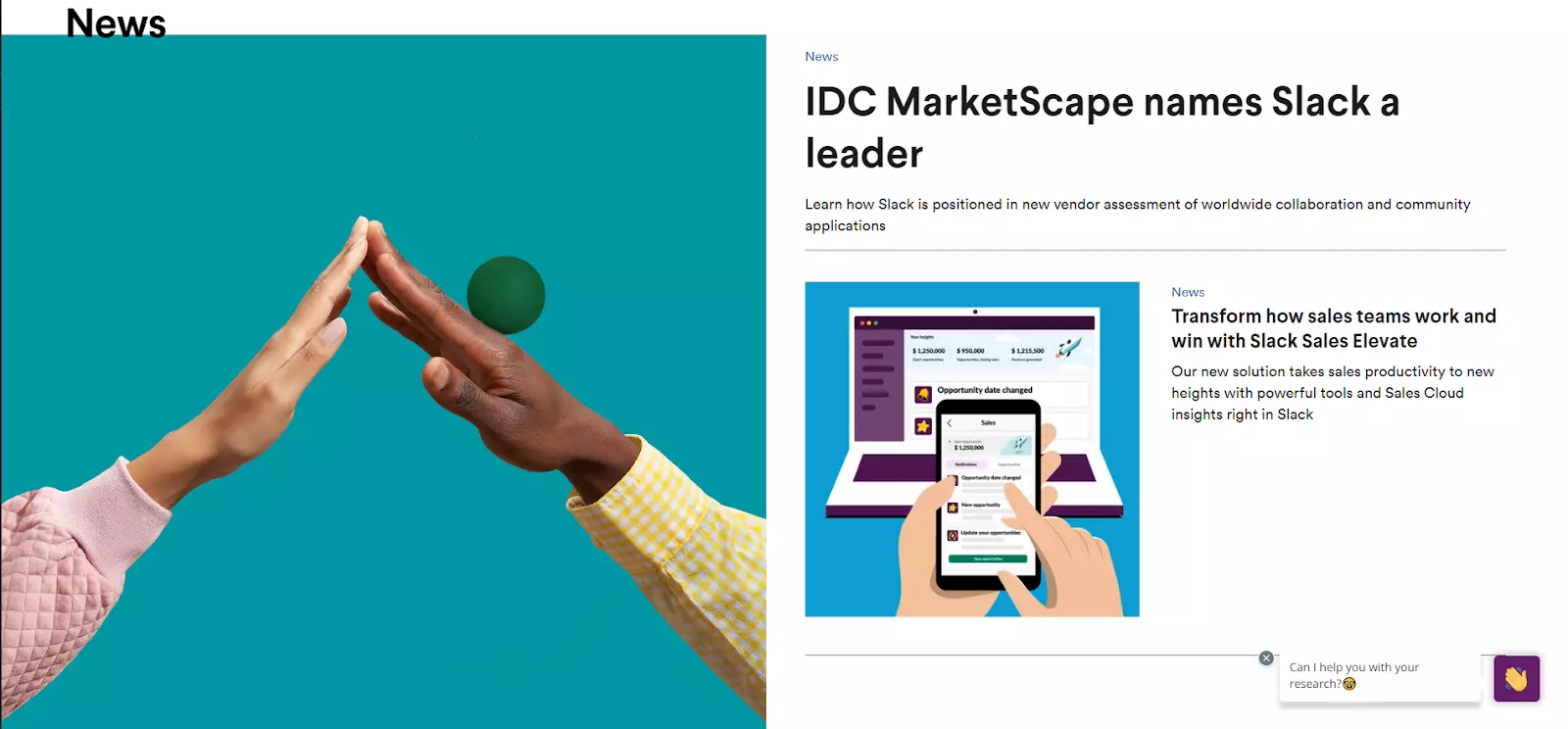 Screenshot della pagina del blog di Slack