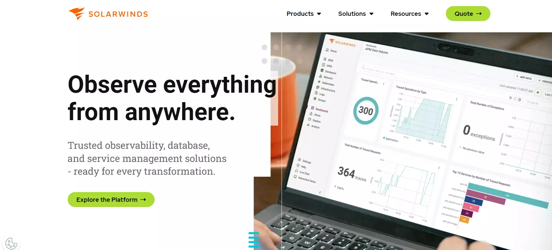 Pagina iniziale di SolarWinds - Aumenta la produttività con questa alternativa a Spiceworks