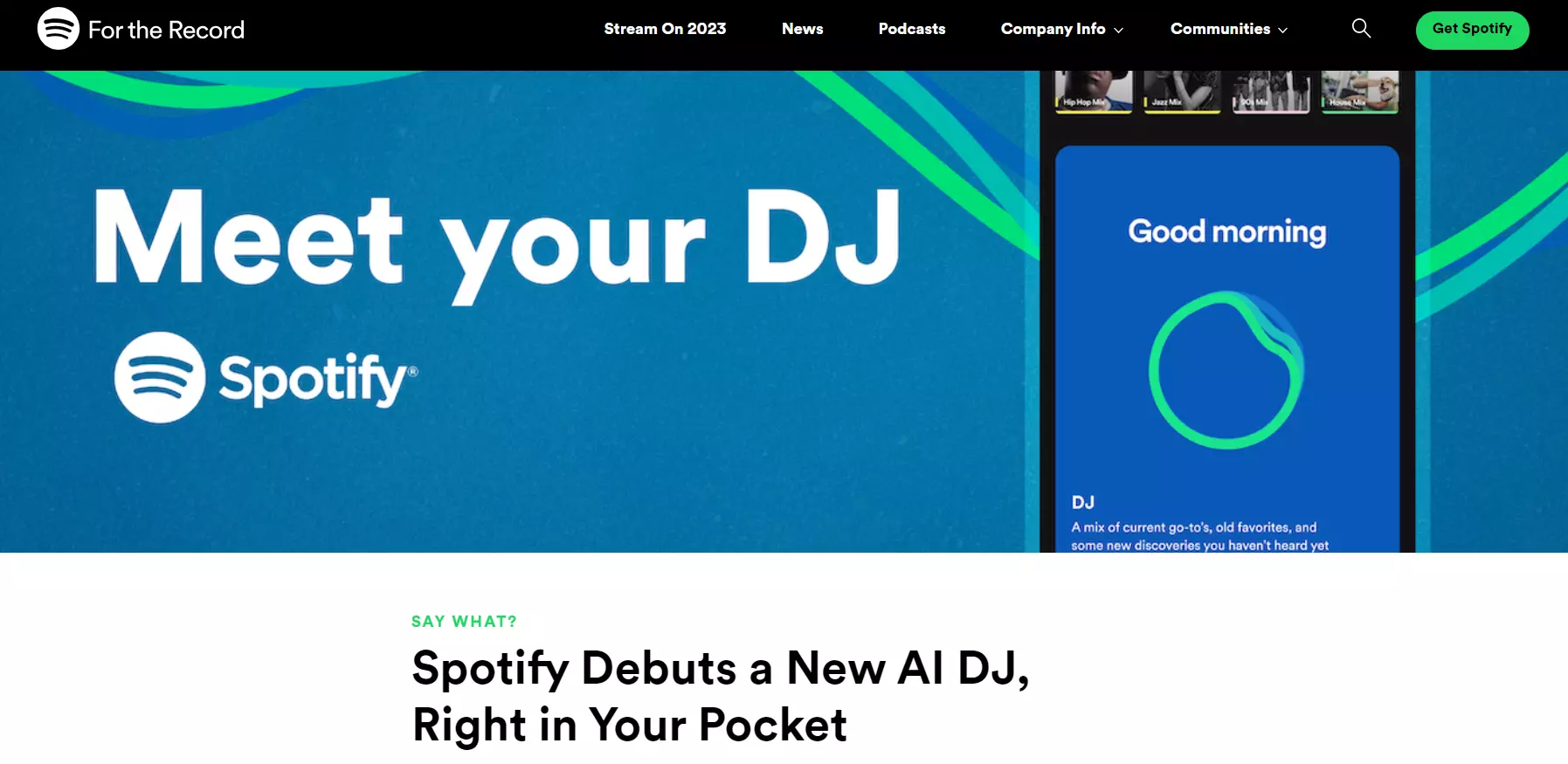 Homepage di Spotify AI DJ